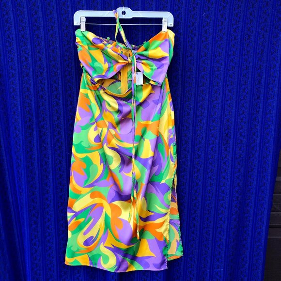 SOLD! NWT WeWoreWhat Tie Halter Saved by the Bell Dress- Medium - Picture 1 of 6